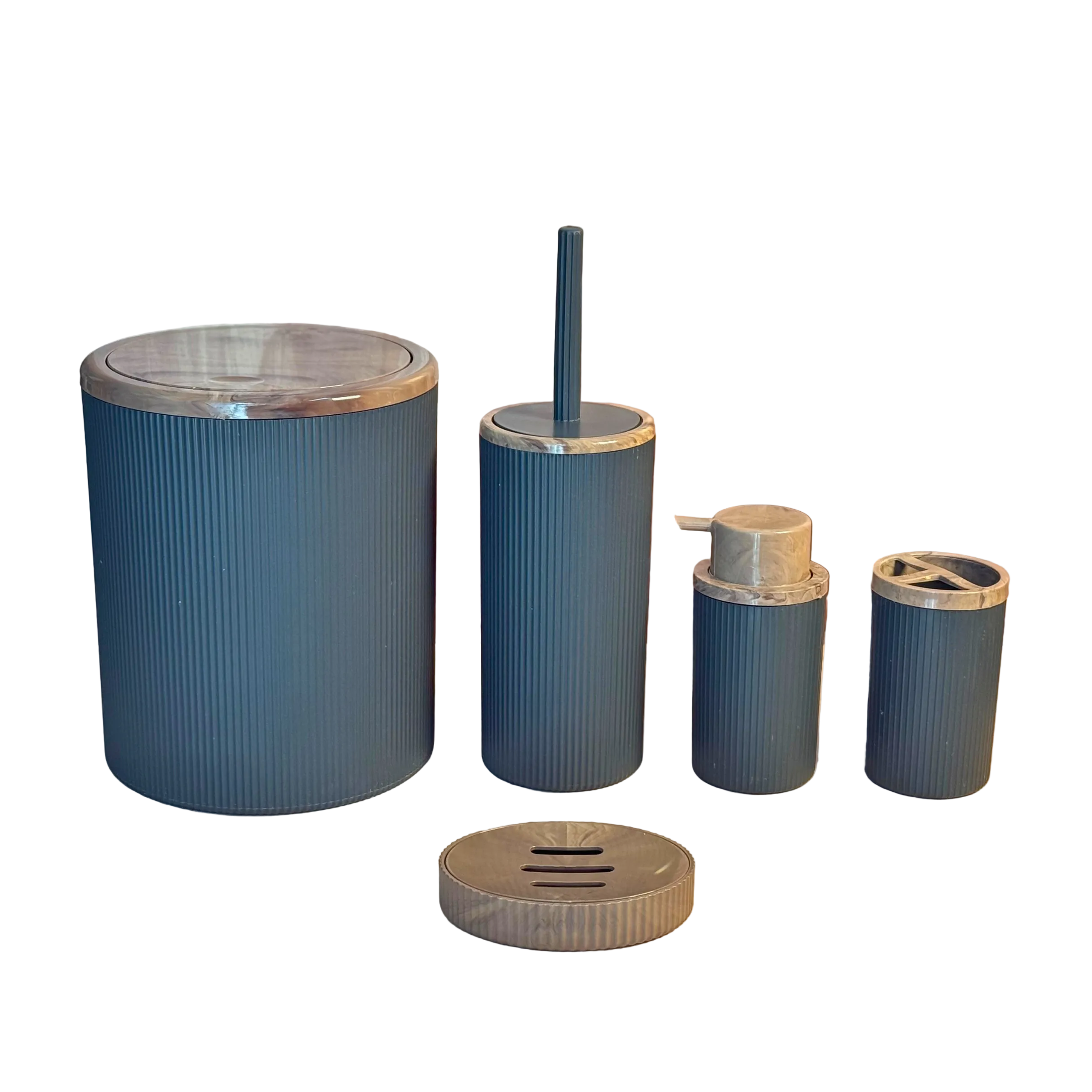 Set accessoires de salle de bain 5 pièces gris | Plastique et effet marbre