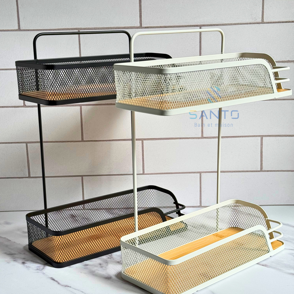 Etagère à 2 niveaux en bois et métal