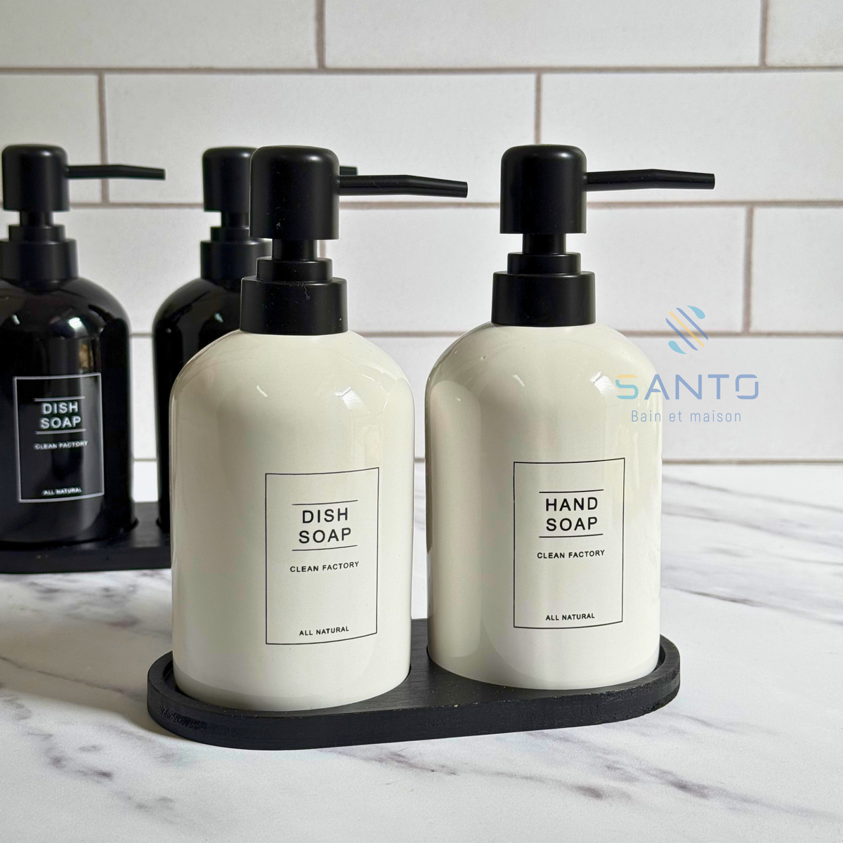 Set 2 distributeurs à savon avec support