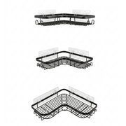 Etagères d'angle mural pour salle de bain en métal noir sans perçage