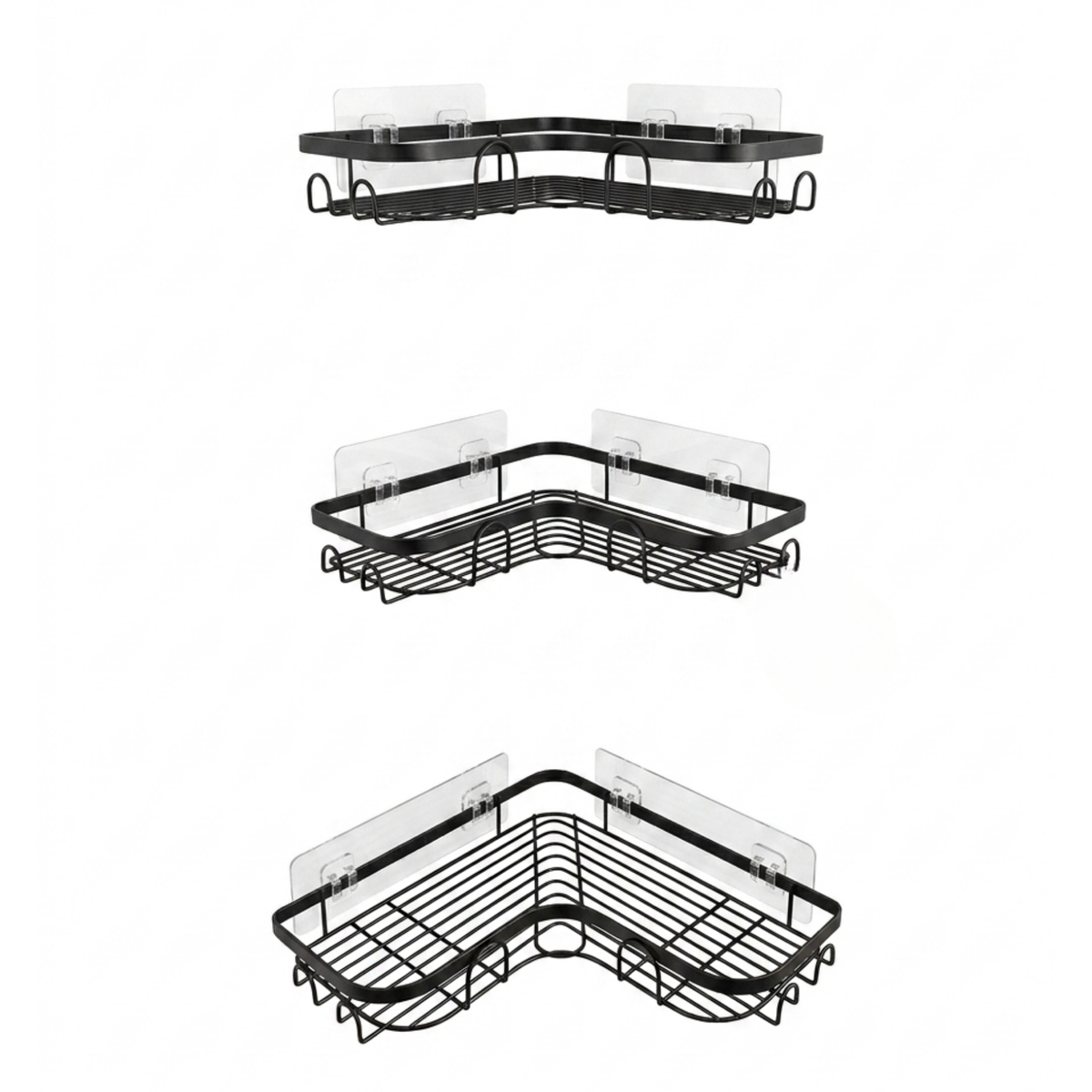 Etagères d'angle mural pour salle de bain en métal noir sans perçage