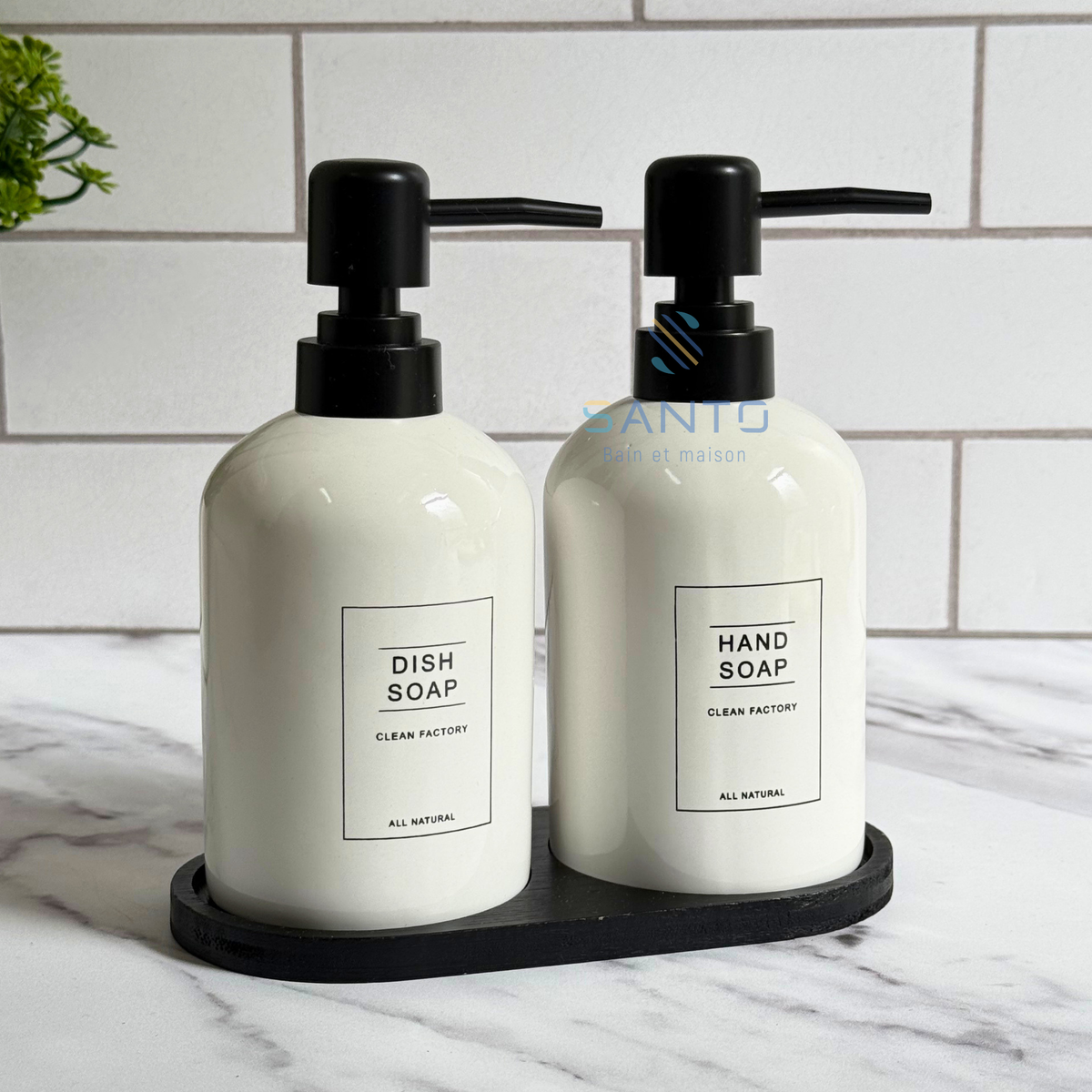 Set 2 distributeurs à savon avec support