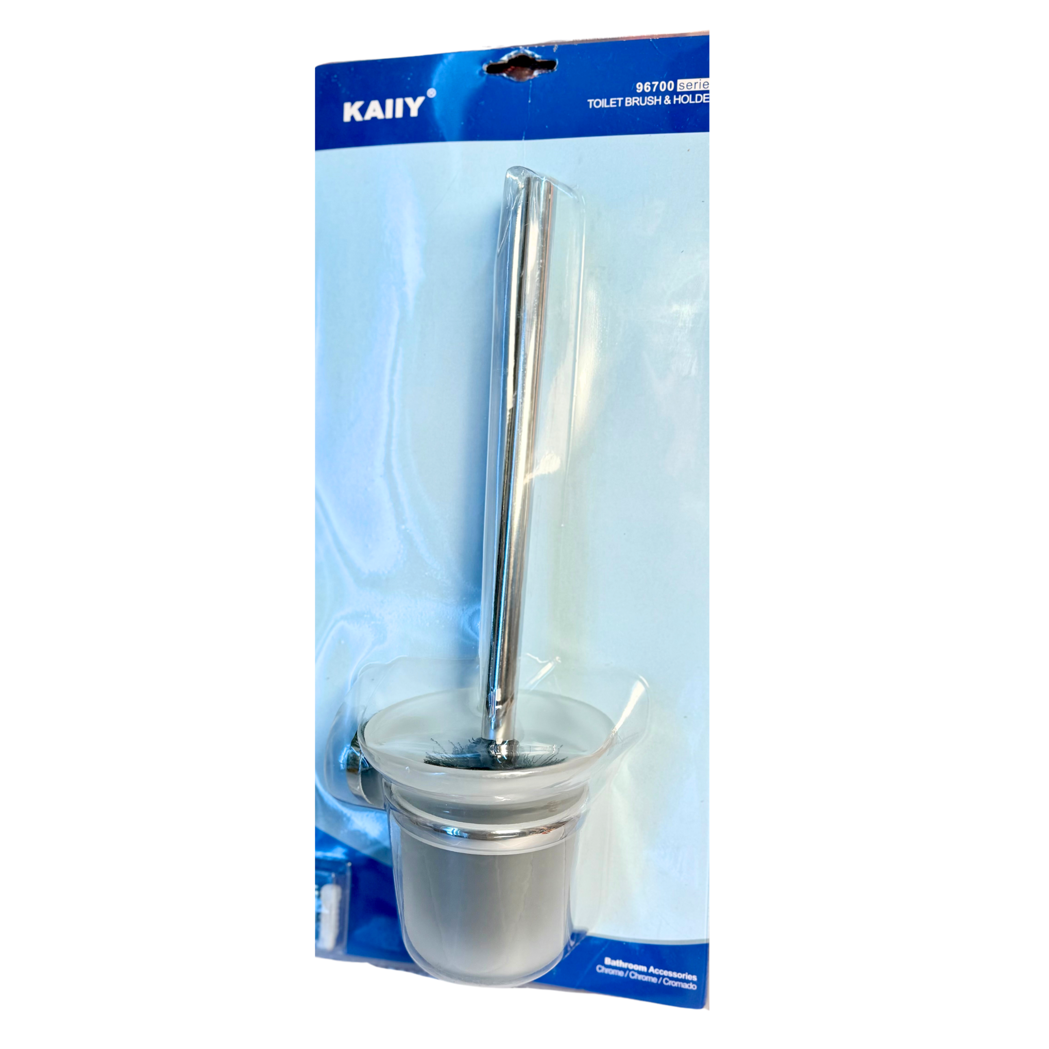 Porte-Brosse WC Mural avec Brosse Finition Chrome & Verre Dépoli