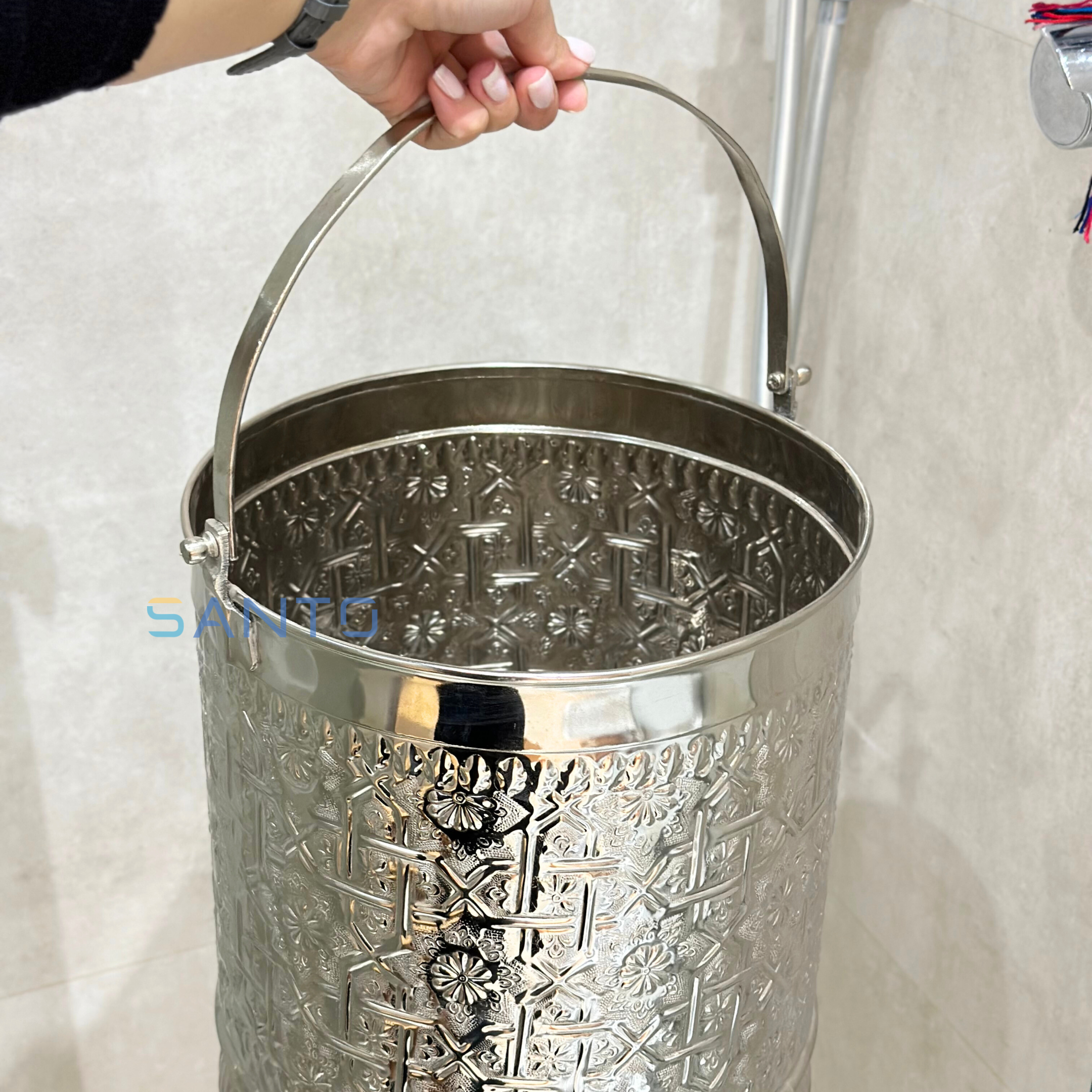 Seau hammam artisanal en laiton argenté