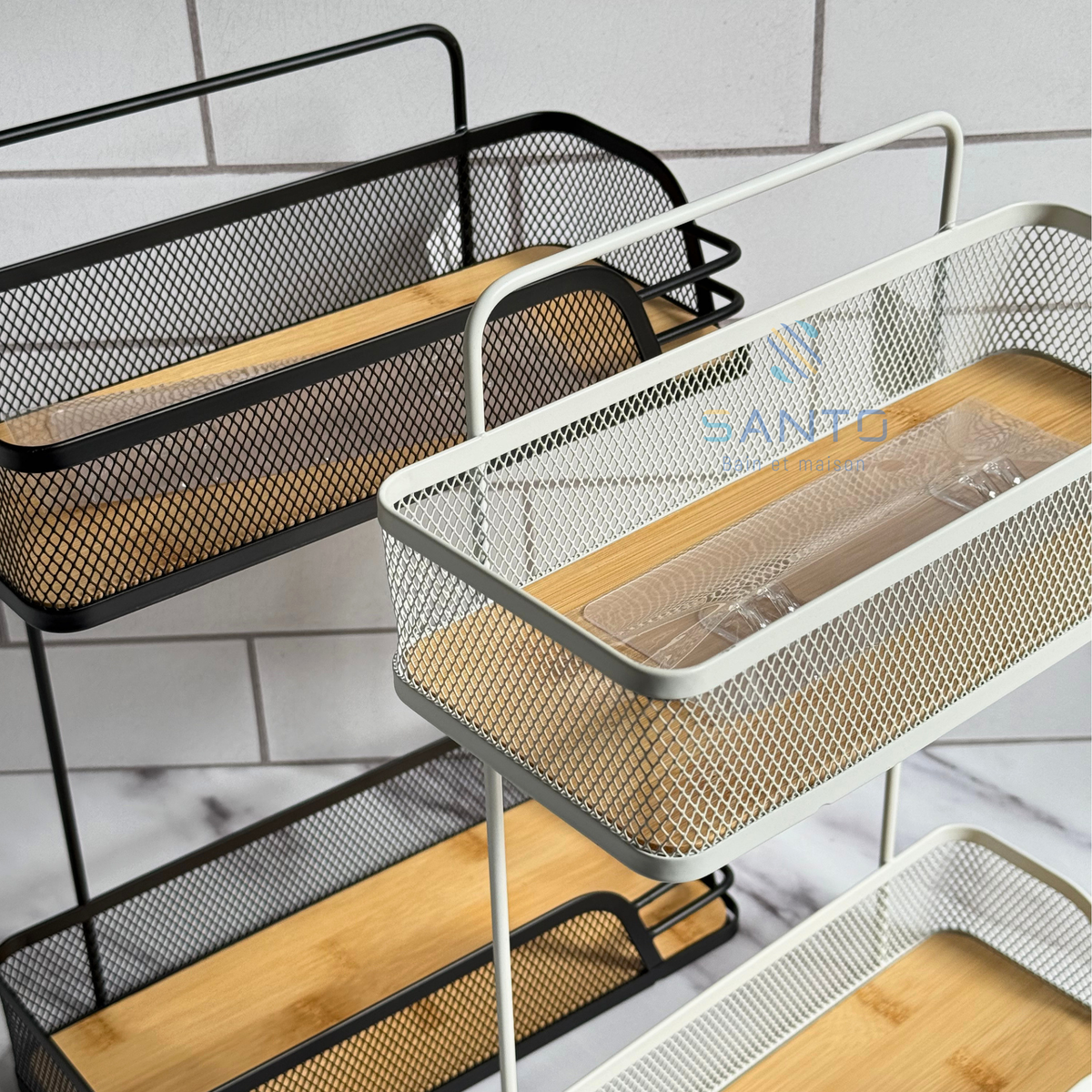 Etagère à 2 niveaux en bois et métal