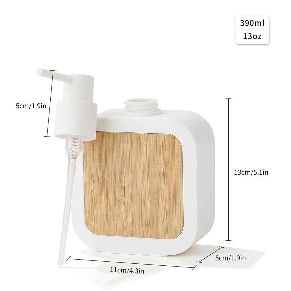 Distributeur de savon liquide en plastique et bambou naturel