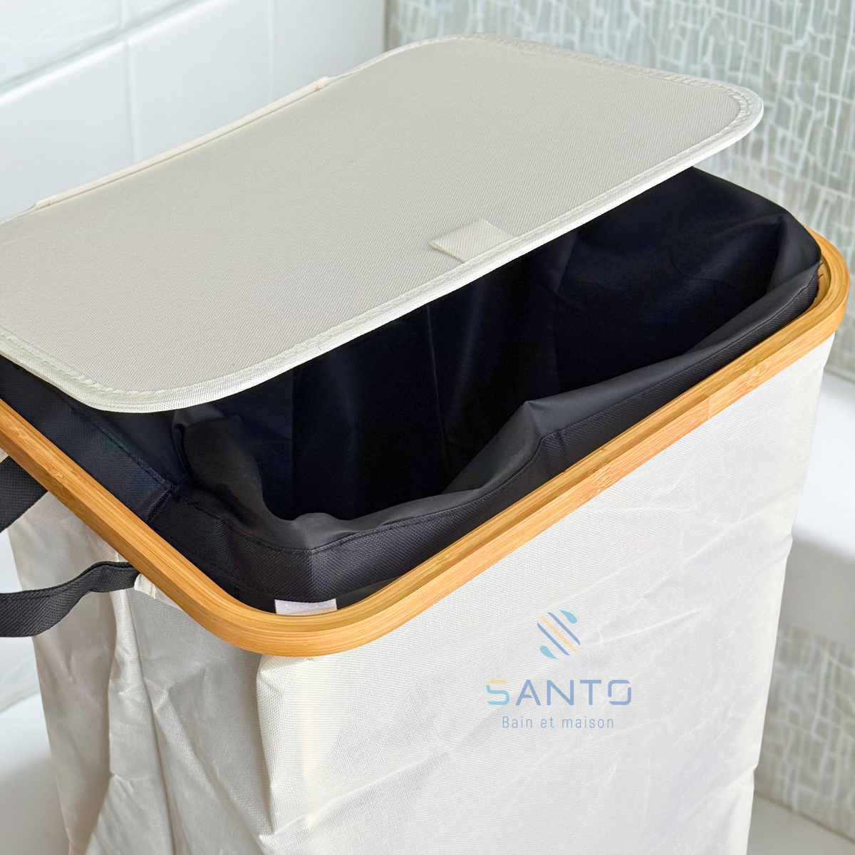 Panier à linge en tissu et bois carré