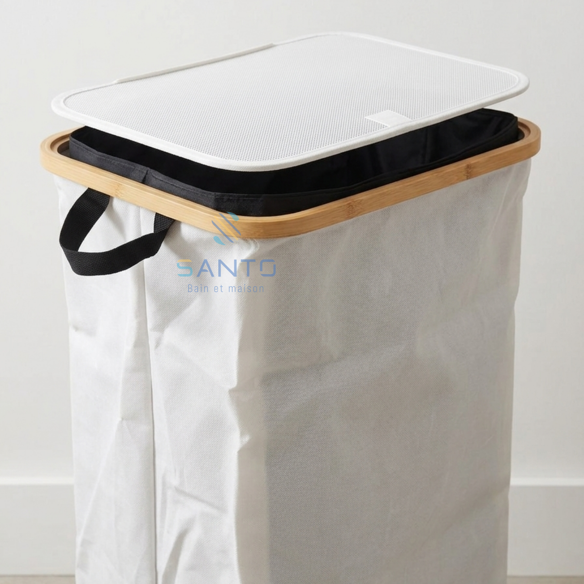 Panier à linge en tissu et bois carré
