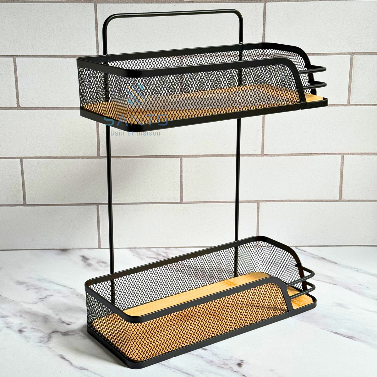 Etagère à 2 niveaux en bois et métal