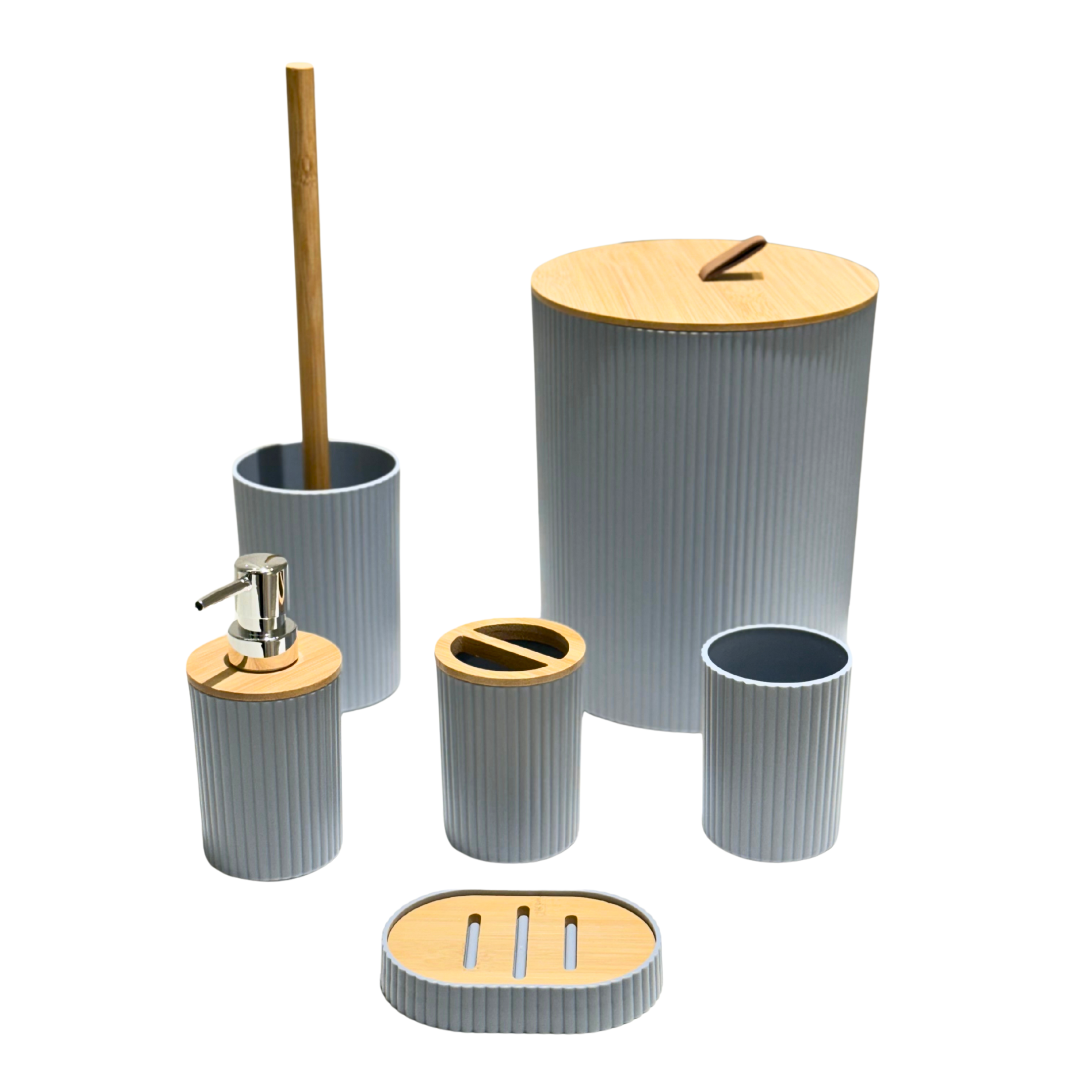 Ensemble accessoires de Salle de Bain 6 Pièces en plastique et bambou