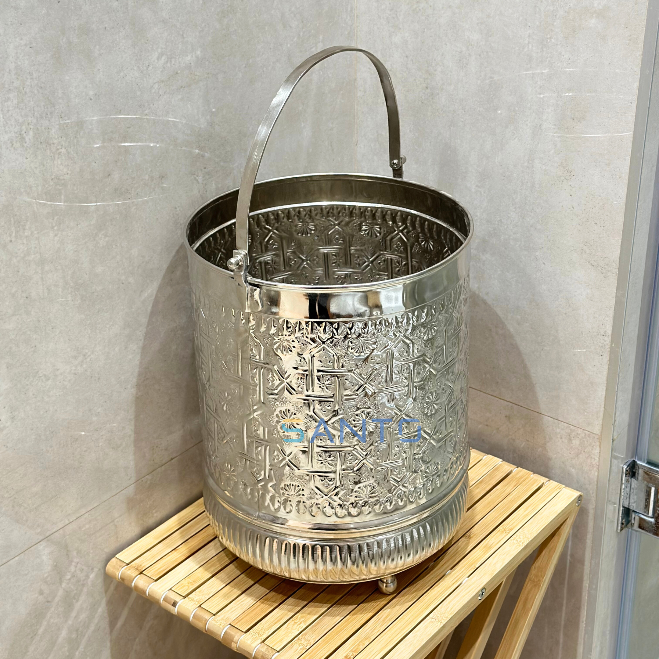 Seau hammam artisanal en laiton argenté