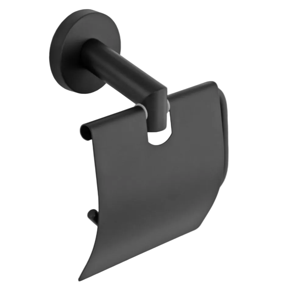 Porte-papier toilette mural noir mat avec cache – REMER
