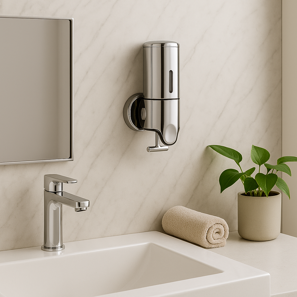 Distributeur de savon liquide mural chrome