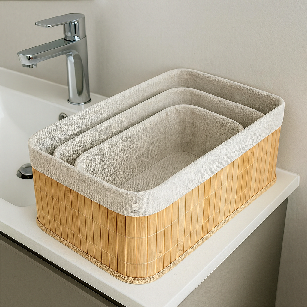 Ensemble de 3 Paniers de rangement en bambou