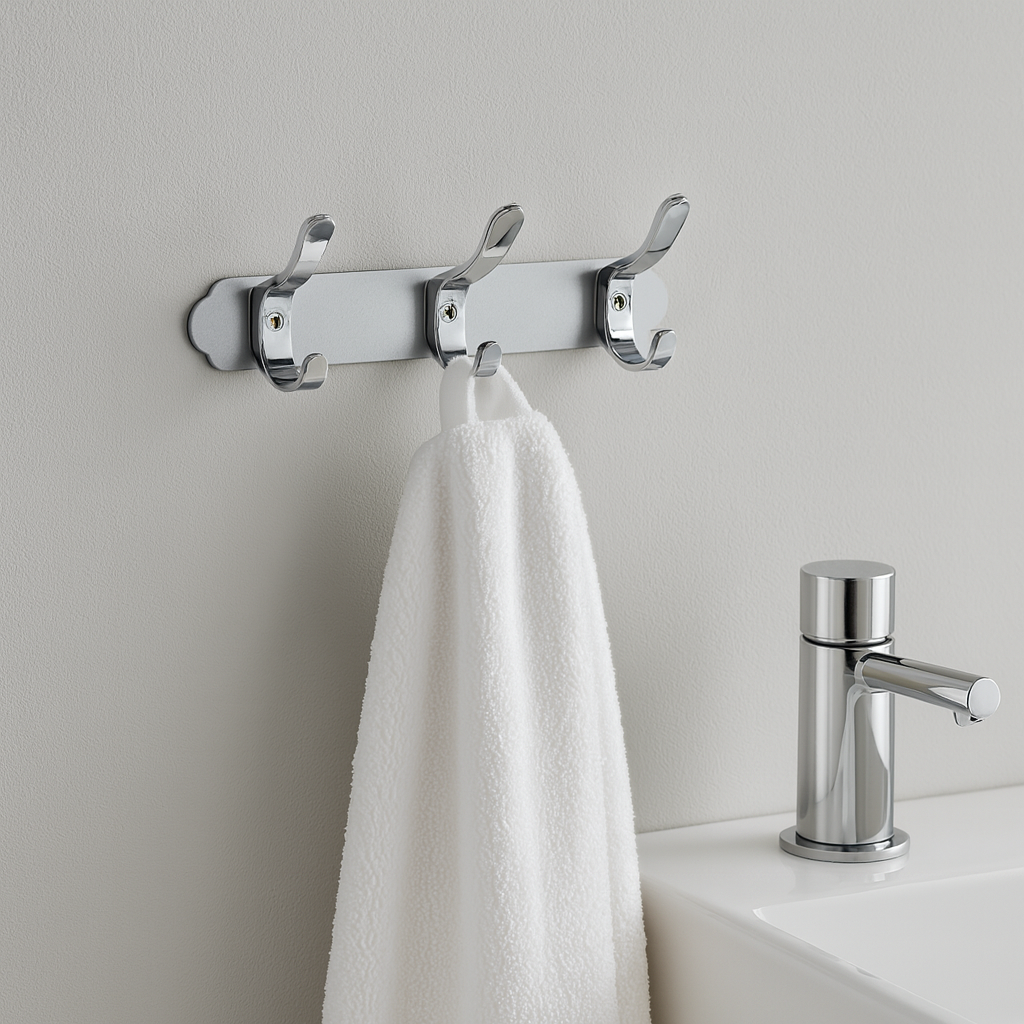 Porte-patère mural 3 crochets acier inoxydable – Finition chrome