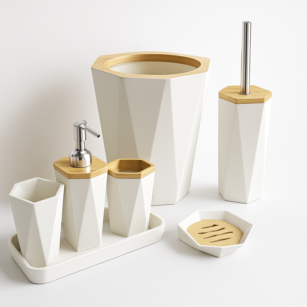 Ensemble D'accessoires de Salle de Bain de 7 Pièces Avec Poubelle