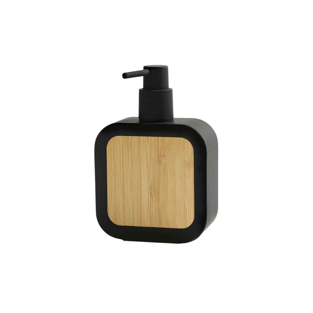 Distributeur de savon liquide en plastique et bambou naturel