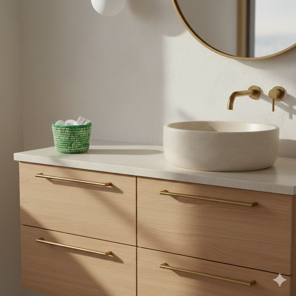 Panier rond vert clair en raphia naturelle