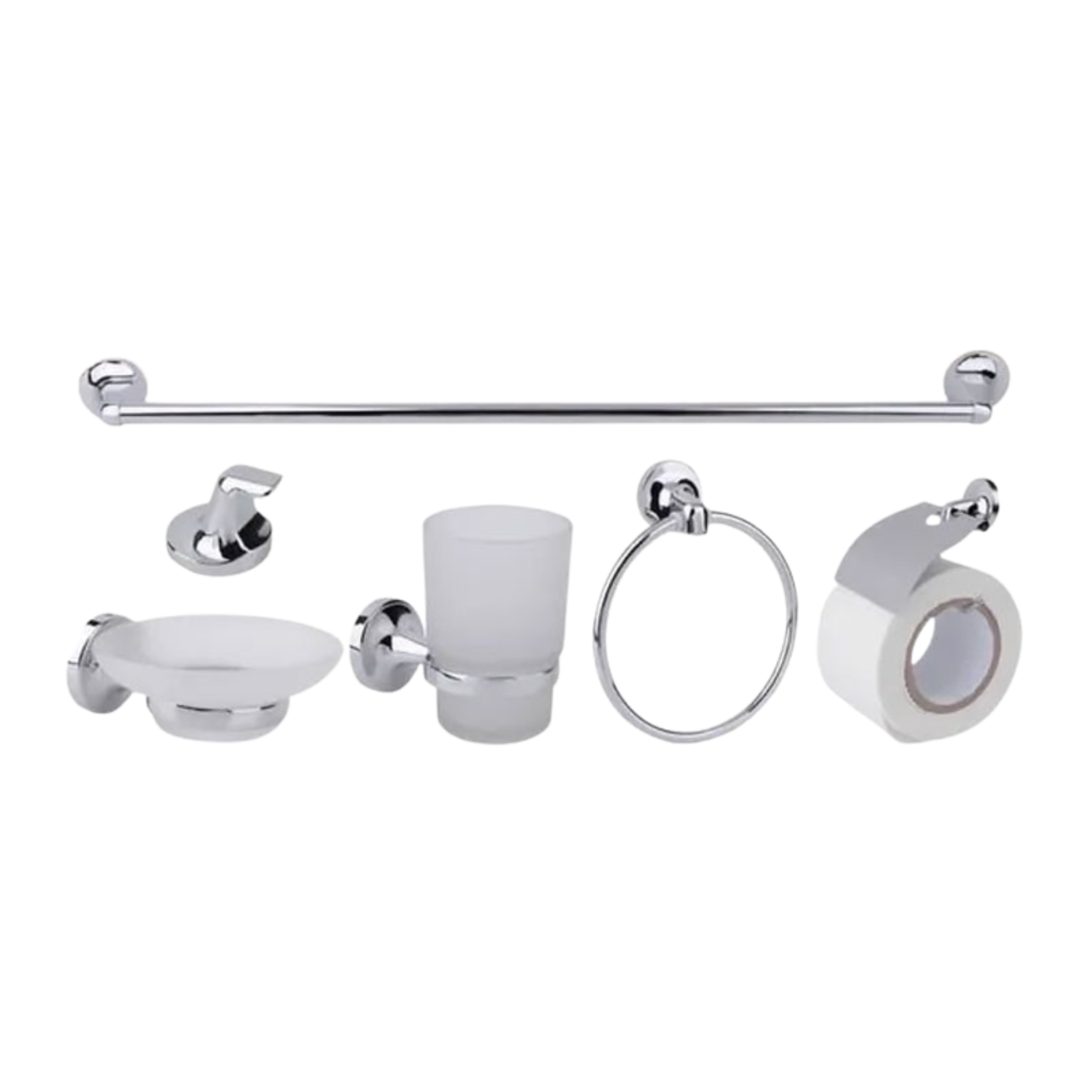 Ensemble accessoires salle de bain rond chromé 6pcs