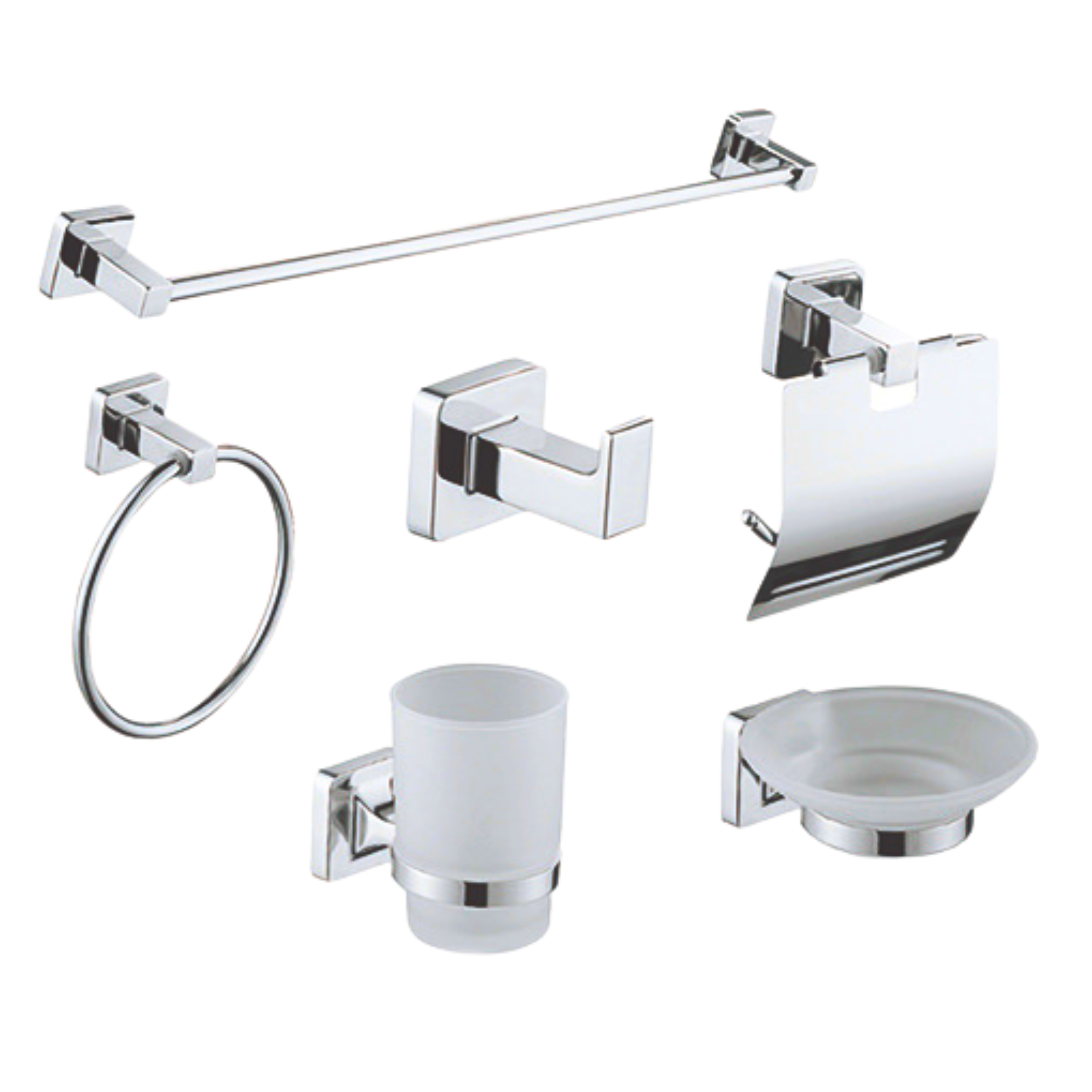 Ensemble accessoires salle de bain chromés carrés 6pcs