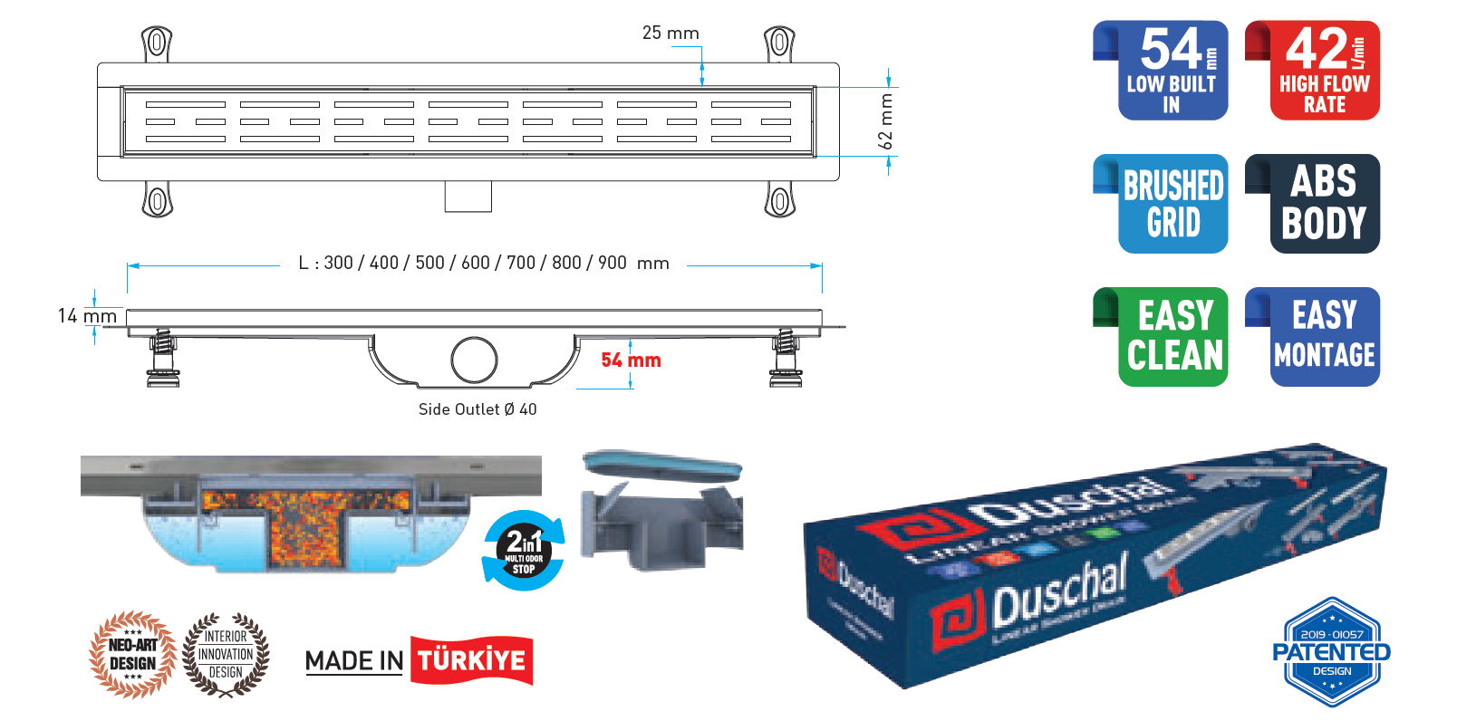 Caniveau de douche 30cm Dushal