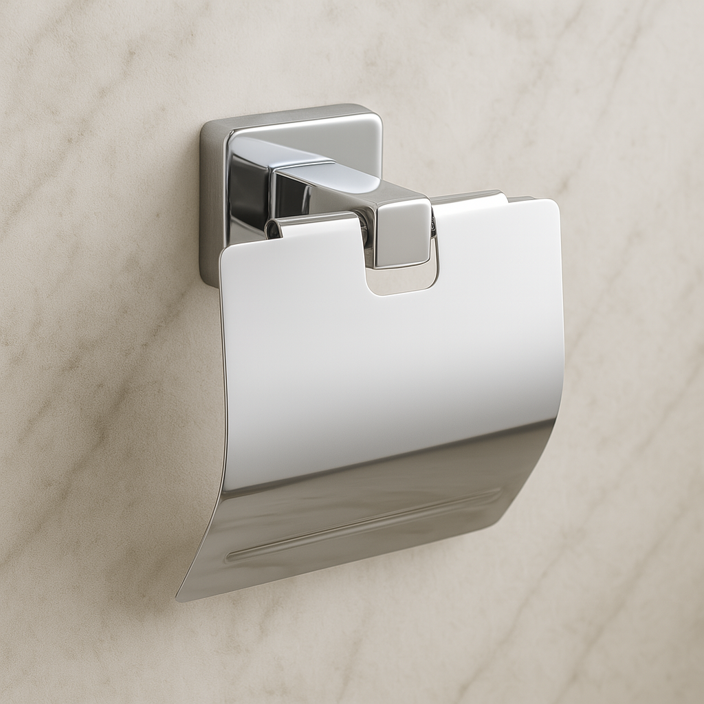 Dérouleur papier toilette mural avec couvercle – Finition chrome & fixation carrée