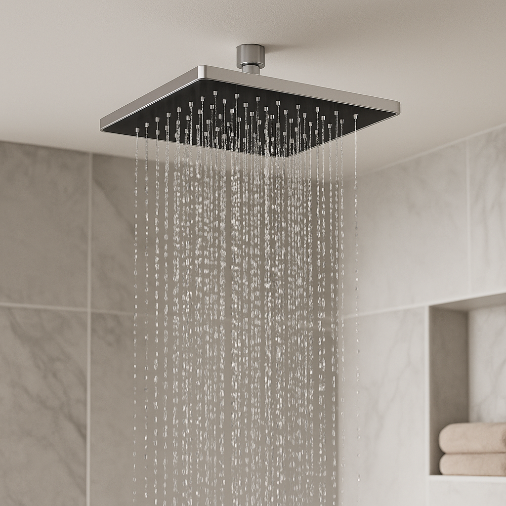 Pomme de douche carrée noire et chrome