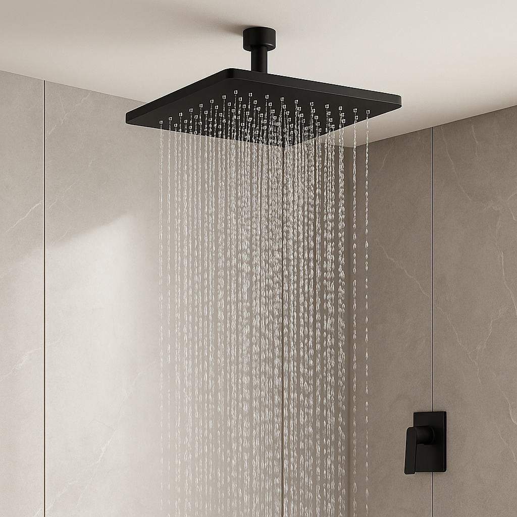 Pomme de douche carrée noire