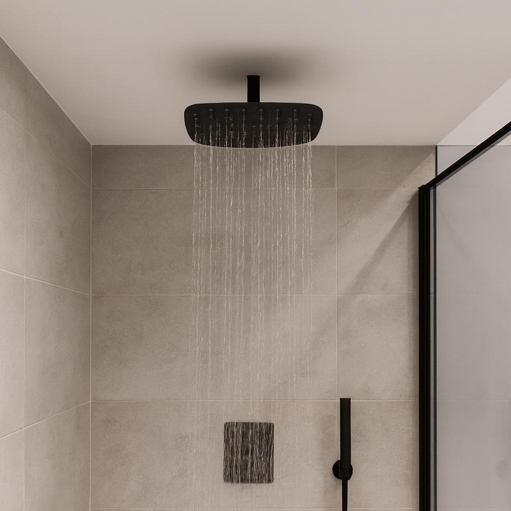 Pomme de Douche noire Carrée à Bords Arrondis