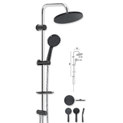 Kit de Douche Noir & Chrome – Colonne Murale avec Pomme Ronde et Douchette à Main