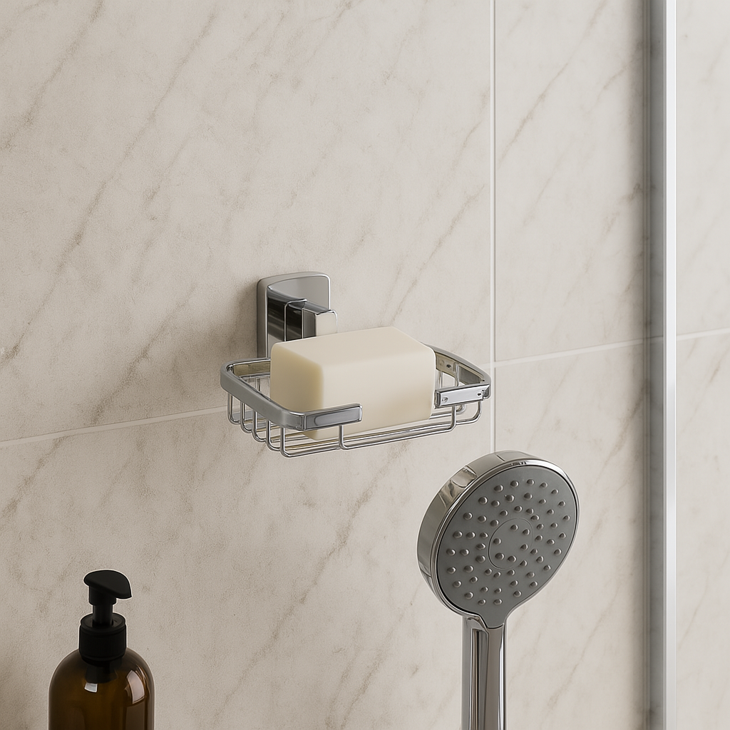 Porte savon mural rectangulaire en métal chromé