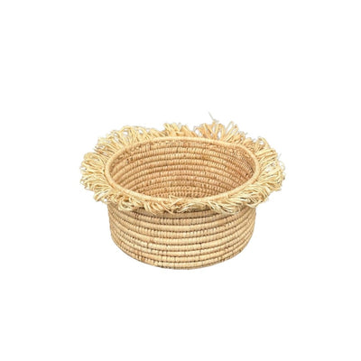 Petit panier rond en raphia avec franges