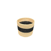 Panier rond noir et beige en raphia naturelle