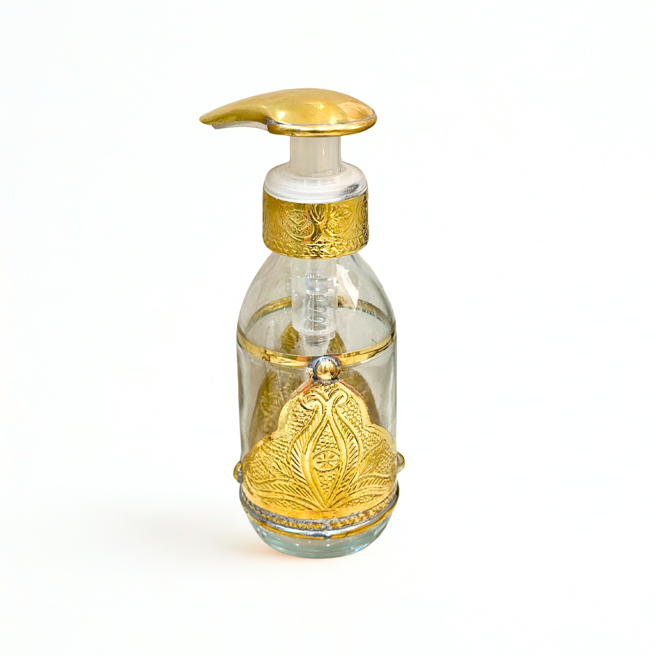 Distributeur de savon artisanal en verre et laiton doré Adrar 100ml