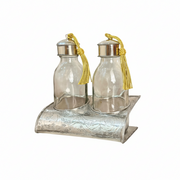 Set de 2 bouteilles artisanales avec support en laiton argenté