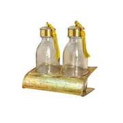 Set de 2 bouteilles artisanales avec support en laiton doré
