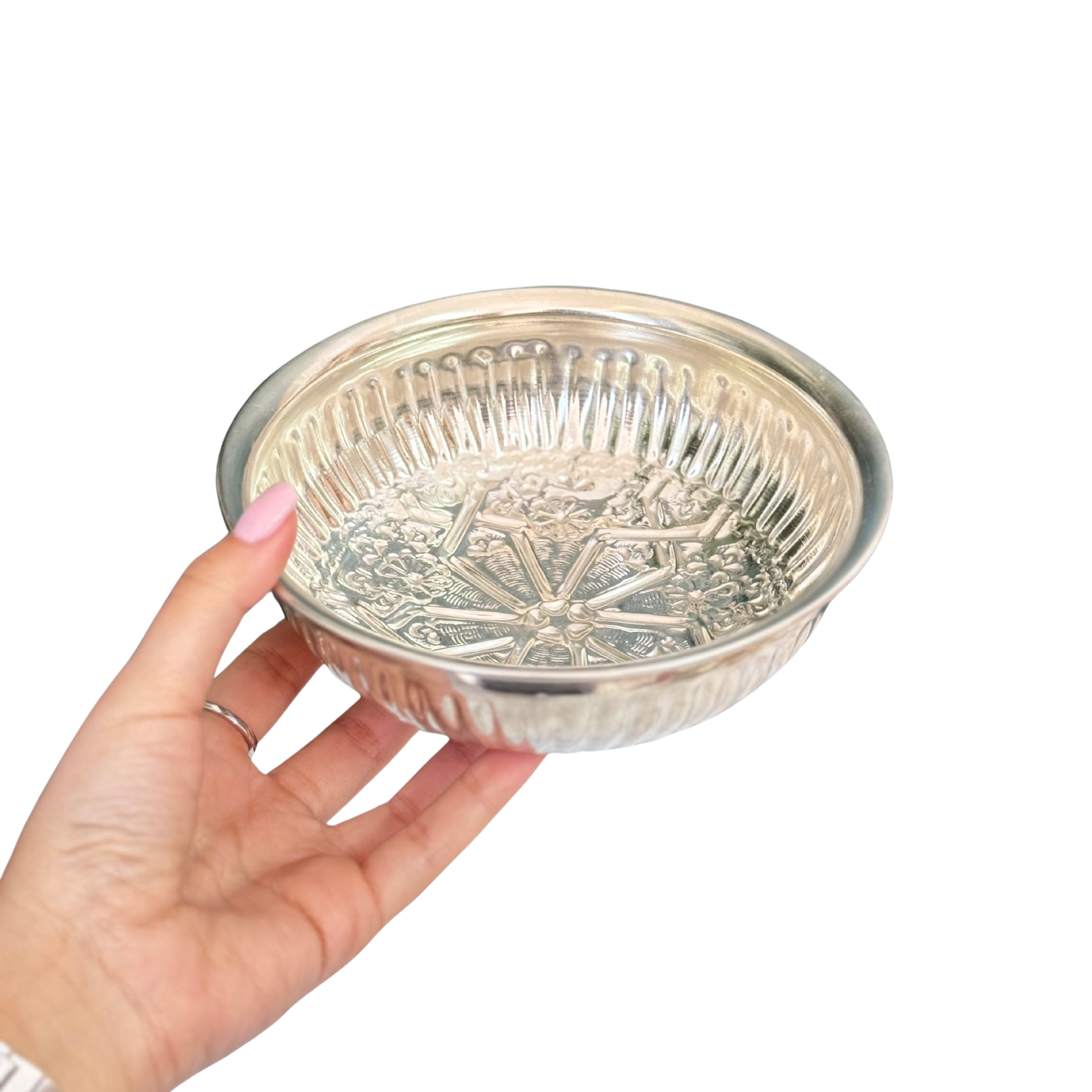 Tassa Hammam artisanale argentée gravée 17cm