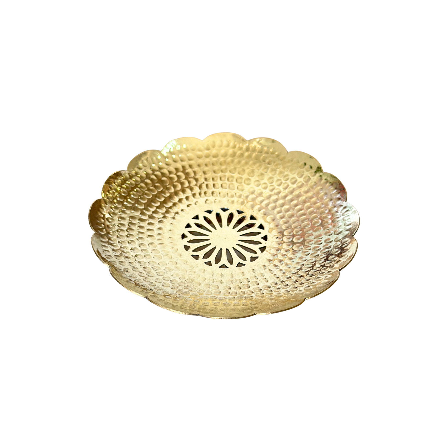 Porte-savon artisanal rond en laiton doré martelé