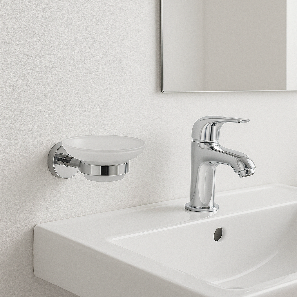 Porte savon en verre et acier inoxydable