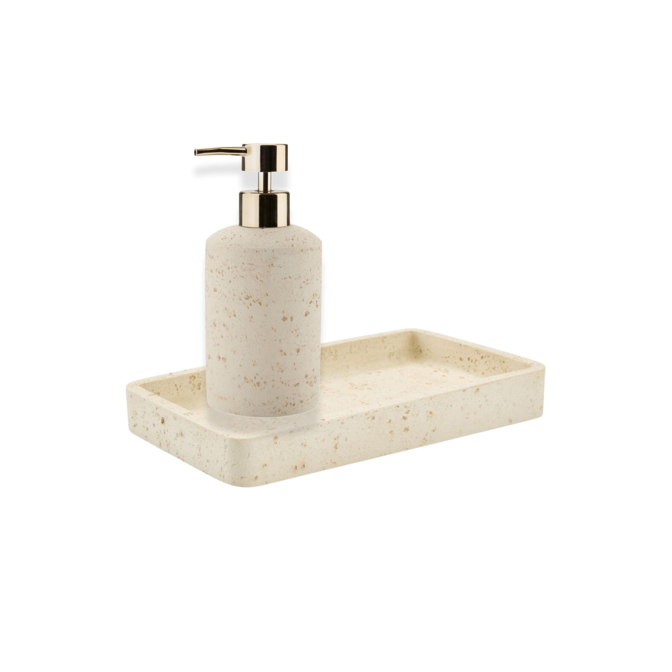 Set Distributeur savon avec plateau effet pierre beige